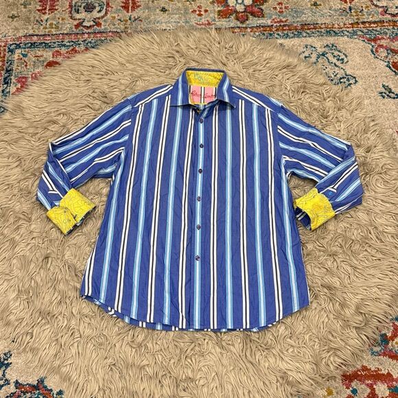 Robert Graham Striped Button Down flip cuff Shirt  XL - Picture 1 of 7